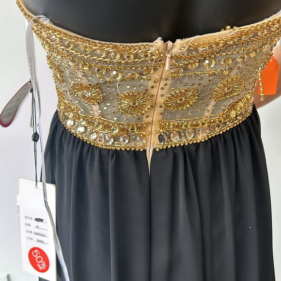 Alyce paris 1143 black/gold size 18 strapless a line chiffon dress with beading - Picture 8 of 9